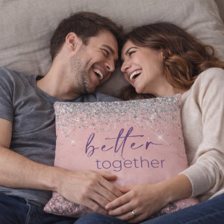Rose Gold Blush Pink Silver Glitter Better Togethe Throw Pillow