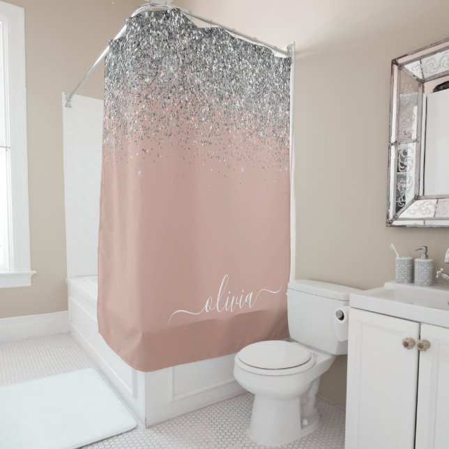 Rose Gold Blush Pink Silver Glitter Monogram (In Situ)