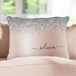 Rose Gold - Blush Pink Silver Glitter Monogram Accent Pillow<br><div class="desc">Blush Pink - Rose Gold and Silver Foil Sparkle Glitter Brushed Metal Monogram Name and Initial Pillow. The pillow makes the perfect sweet 16 birthday,  wedding,  bridal shower,  baby shower or bachelorette party gift for someone decorating her room in rose gold.</div>