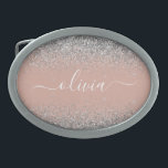 Rose Gold Blush Pink Silver Glitter Monogram Belt Buckle<br><div class="desc">Rose Gold - Blush Pink and Silver Sparkle Glitter Script Monogram Name Belt Buckle. This makes the perfect graduation, sweet 16 16th, 18th, 21st, 30th, 40th, 50th, 60th, 70th, 80th, 90th, 100th birthday, wedding, bridal shower, anniversary, baby shower or bachelorette party gift for someone that loves glam luxury and chic...</div>