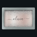 Rose Gold - Blush Pink Silver Glitter Monogram Belt Buckle<br><div class="desc">Rose Gold - Blush Pink and Silver Faux Foil Metallic Sparkle Glitter Brushed Metal Monogram Name Belt Buckle. This makes the perfect graduation, sweet 16 16th, 18th, 21st, 30th, 40th, 50th, 60th, 70th, 80th, 90th, 100th birthday, wedding, bridal shower, anniversary, baby shower or bachelorette party gift for someone that loves...</div>