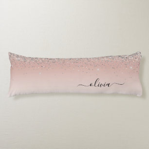 Rose Gold - Blush Pink Silver Glitter Monogram Body Pillow