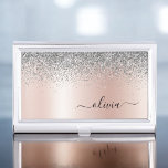 Rose Gold - Blush Pink Silver Glitter Monogram Business Card Holder<br><div class="desc">Rose Gold - Blush Pink and Silver Faux Foil Metallic Sparkle Glitter Brushed Metal Monogram Name Business Card Holder. This makes the perfect sweet 16 birthday,  wedding,  bridal shower,  anniversary,  baby shower or bachelorette party gift for someone that loves glam luxury and chic styles.</div>