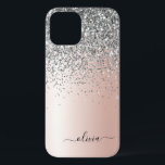 Rose Gold - Blush Pink Silver Glitter Monogram iPhone 12 Case<br><div class="desc">Rose Gold - Blush Pink and Silver Faux Foil Metallic Sparkle and Dripping Glitter Brushed Metal Monogram Name and Initial Phone. This makes the perfect sweet 16 birthday,  wedding,  bridal shower,  anniversary,  baby shower or bachelorette party gift for someone that loves glam luxury and chic styles.</div>