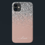 Rose Gold Blush Pink Silver Glitter Monogram iPhone 11 Case<br><div class="desc">Rose Gold - Blush Pink and Silver Faux Sparkle and Dripping Glitter Brushed Metal Monogram Name and Initial Phone. This makes the perfect sweet 16 birthday,  wedding,  bridal shower,  anniversary,  baby shower or bachelorette party gift for someone that loves glam luxury and chic styles.</div>