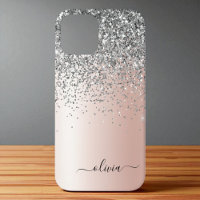 Rose Gold - Blush Pink Silver Glitter Monogram