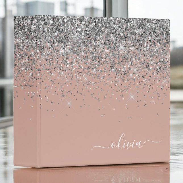 Rose Gold Blush Pink Silver Glitter Monogram Girly Binder (Creator Uploaded)