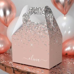 Rose Gold Blush Pink Silver Glitter Monogram Girly Favor Box