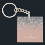 Rose Gold Blush Pink Silver Glitter Monogram Girly Keychain<br><div class="desc">Rose Gold Blush Pink and Silver Faux Foil Sparkle Glitter Script Monogram Name Keychain. This makes the perfect sweet 16 birthday,  wedding,  bridal shower,  anniversary,  baby shower or bachelorette party gift for someone that loves glam luxury and chic styles.</div>