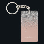 Rose Gold Blush Pink Silver Glitter Monogram Girly Keychain<br><div class="desc">Rose Gold - Blush Pink and Silver Sparkle Glitter Script Monogram Name Keychain. This makes the perfect sweet 16 birthday,  wedding,  bridal shower,  anniversary,  baby shower or bachelorette party gift for someone that loves glam luxury and chic styles.</div>