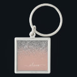 Rose Gold Blush Pink Silver Glitter Monogram Girly Keychain<br><div class="desc">Rose Gold - Blush Pink and Silver Sparkle Glitter Script Monogram Name Keychains (Key Chain). This makes the perfect sweet 16 birthday,  wedding,  bridal shower,  anniversary,  baby shower or bachelorette party gift for someone that loves glam luxury and chic styles.</div>