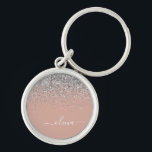 Rose Gold Blush Pink Silver Glitter Monogram Girly Keychain<br><div class="desc">Rose Gold - Blush Pink and Silver Sparkle Glitter Script Monogram Name Keychains (Key Chain). This makes the perfect sweet 16 birthday,  wedding,  bridal shower,  anniversary,  baby shower or bachelorette party gift for someone that loves glam luxury and chic styles.</div>