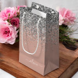 Rose Gold Blush Pink Silver Glitter Monogram Girly Small Gift Bag<br><div class="desc">Rose Gold - Blush Pink and Silver Glitter Script Monogram Name Gift Bag. This makes the perfect sweet 16 birthday,  wedding,  bridal shower,  anniversary,  baby shower or bachelorette party gift bag for someone that loves glam luxury and chic styles.</div>