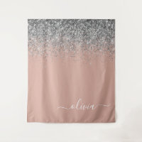 Rose Gold Blush Pink Silver Glitter Monogram Girly