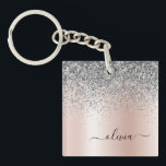 Rose Gold - Blush Pink Silver Glitter Monogram Keychain<br><div class="desc">Rose Gold - Blush Pink and Silver Faux Foil Metallic Sparkle Glitter Brushed Metal Monogram Name Keychain. This makes the perfect sweet 16 birthday,  wedding,  bridal shower,  anniversary,  baby shower or bachelorette party gift for someone that loves glam luxury and chic styles.</div>