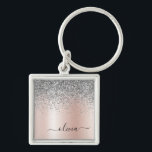 Rose Gold - Blush Pink Silver Glitter Monogram Keychain<br><div class="desc">Rose Gold - Blush Pink and Silver Faux Foil Metallic Sparkle Glitter Brushed Metal Monogram Name Keychains (Key Chain). This makes the perfect sweet 16 birthday,  wedding,  bridal shower,  anniversary,  baby shower or bachelorette party gift for someone that loves glam luxury and chic styles.</div>