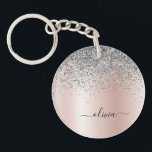 Rose Gold - Blush Pink Silver Glitter Monogram Keychain<br><div class="desc">Rose Gold - Blush Pink and Silver Faux Foil Metallic Sparkle Glitter Brushed Metal Monogram Name Keychain. This makes the perfect sweet 16 birthday,  wedding,  bridal shower,  anniversary,  baby shower or bachelorette party gift for someone that loves glam luxury and chic styles.</div>
