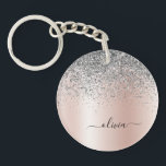 Rose Gold - Blush Pink Silver Glitter Monogram Keychain<br><div class="desc">Rose Gold - Blush Pink and Silver Faux Foil Metallic Sparkle Glitter Brushed Metal Monogram Name Keychain. This makes the perfect sweet 16 birthday,  wedding,  bridal shower,  anniversary,  baby shower or bachelorette party gift for someone that loves glam luxury and chic styles.</div>