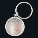 Rose Gold - Blush Pink Silver Glitter Monogram Keychain<br><div class="desc">Rose Gold - Blush Pink and Silver Faux Foil Metallic Sparkle Glitter Brushed Metal Monogram Name Keychains (Key Chain). This makes the perfect sweet 16 birthday,  wedding,  bridal shower,  anniversary,  baby shower or bachelorette party gift for someone that loves glam luxury and chic styles.</div>