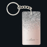 Rose Gold - Blush Pink Silver Glitter Monogram Keychain<br><div class="desc">Rose Gold - Blush Pink and Silver Faux Foil Metallic Sparkle Glitter Brushed Metal Monogram Name Keychain. This makes the perfect sweet 16 birthday,  wedding,  bridal shower,  anniversary,  baby shower or bachelorette party gift for someone that loves glam luxury and chic styles.</div>