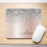 Rose Gold - Blush Pink Silver Glitter Monogram Mouse Pad<br><div class="desc">Rose Gold - Blush Pink and Silver Faux Foil Metallic Sparkle Glitter Brushed Metal Monogram Name and Initial Mousepad (mouse pad). This makes the perfect sweet 16 birthday,  wedding,  bridal shower,  anniversary,  baby shower or bachelorette party gift for someone that loves glam luxury and chic styles.</div>