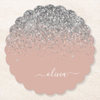 Rose Gold Blush Pink Silver Glitter Monogram