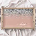 Rose Gold - Blush Pink Silver Glitter Monogram Serving Tray<br><div class="desc">Rose Gold - Blush Pink and Silver Faux Foil Metallic Sparkle Glitter Brushed Metal Monogram Name Place Serving Tray. This makes the perfect graduation,  birthday,  wedding,  bridal shower,  anniversary,  baby shower or bachelorette party gift for someone that loves glam luxury and chic styles.</div>