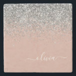 Rose Gold Blush Pink Silver Glitter Monogram Stone Coaster<br><div class="desc">Rose Gold - Blush Pink and Silver Sparkle Glitter Script Monogram Name Stone Tile. This makes the perfect graduation,  sweet 16 birthday,  wedding,  bridal shower,  anniversary,  baby shower or bachelorette party gift for someone that loves glam luxury and chic styles.</div>