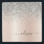 Rose Gold - Blush Pink Silver Glitter Monogram Stone Coaster<br><div class="desc">Rose Gold - Blush Pink and Silver Faux Foil Metallic Sparkle Glitter Brushed Metal Monogram Name Stone Tile. This makes the perfect graduation,  sweet 16 birthday,  wedding,  bridal shower,  anniversary,  baby shower or bachelorette party gift for someone that loves glam luxury and chic styles.</div>