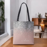 Rose Gold Blush Pink Silver Glitter Monogram Tote Bag<br><div class="desc">Silver,  Pink Rose Gold and Blush Pink Faux Sparkle and Glitter Elegant Monogram Book Bag. This Book Bag can be customized to include your initial and first name and given as a gift for Christmas,  Sweet 16 Birthday,  Bridal Shower or a Wedding.</div>