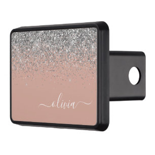 Rose Gold Blush Pink Silver Glitter Monogram Trailer Hitch Cover