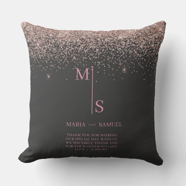 Rose Gold Blush Pink Silver Glitter Script Persona Throw Pillow (Front)