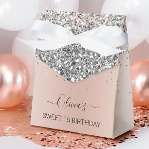 Rose Gold Blush Pink Silver Glitter Sweet 16 Favor Box
