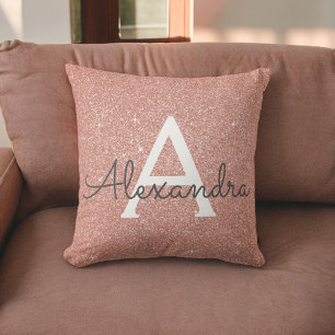 Rose Gold - Blush Pink Sparkle Glitter Monogram Throw Pillow