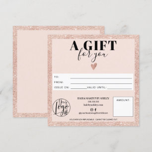 Rose gold blush pink square gift certificate logo