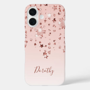 Rose gold blush pink stars name iPhone 16 case
