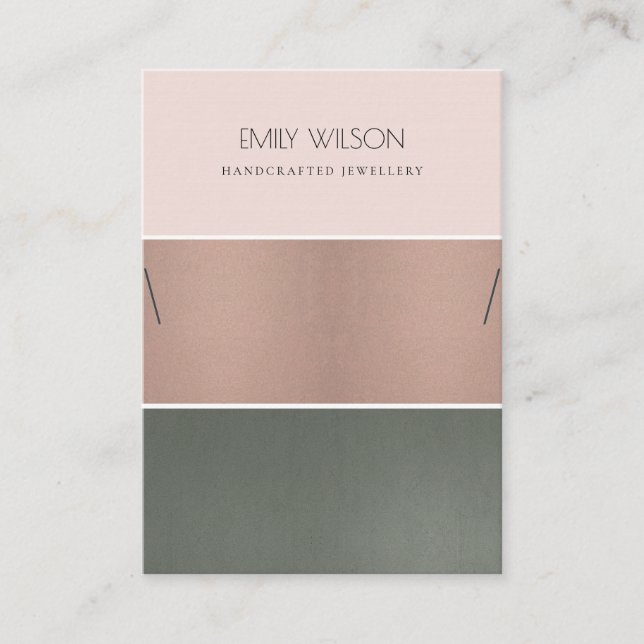 ROSE GOLD BLUSH PINK STEEL STRIPS NECKLACE DISPLAY BUSINESS CARD (Front)