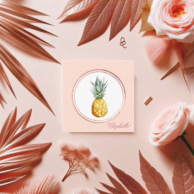 Rose Gold Blush Pink Tropical Party Planner Square Business Card (Rose Gold Blush Pink Tropical Party Planner Square Business Card)