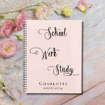Rose gold  blush school work study typography 2025 planner<br><div class="desc">A girly rose gold,  blush background.  Personalize and add a name and year.  Black text: School,  work,  study</div>