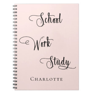 Rose gold blush school work study typography notebook