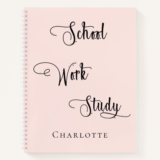 Rose gold  blush school work study typography notebook (Front)