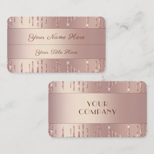 Rose Gold Blush Shiny Glitter Drips Business Card