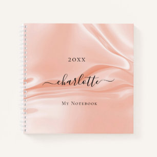 Rose gold blush silk satin elegant name notebook