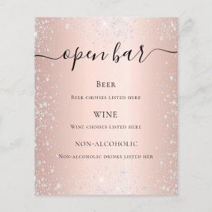 Rose gold blush silver glitter budget bar menu
