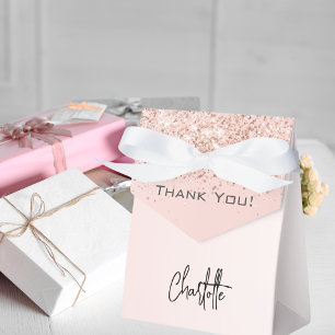 Rose gold blush sparkles name elegant thank you favor box