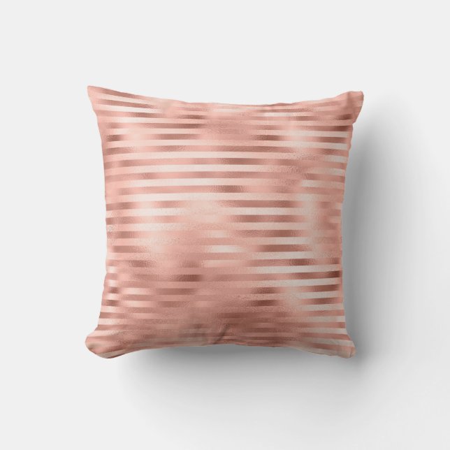 Rose Gold Blush Sparkly Stripes Lines Metallic Throw Pillow (Front)