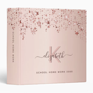Rose gold blush stars monogram name binder