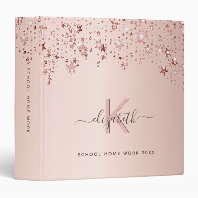 Rose gold blush stars monogram name binder (Front/Spine)