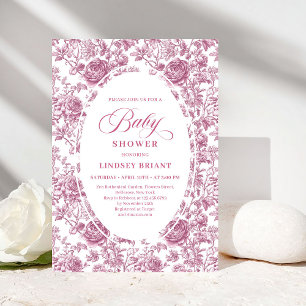Rose Gold Blush Toile Roses Floral Baby Shower  Invitation