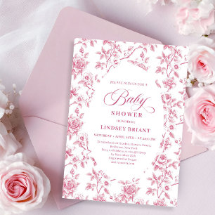 Rose Gold Blush Toile Roses Floral Baby Shower   Invitation